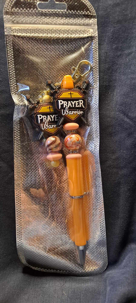 Prayer warrior gold focal yellow pen and keychain