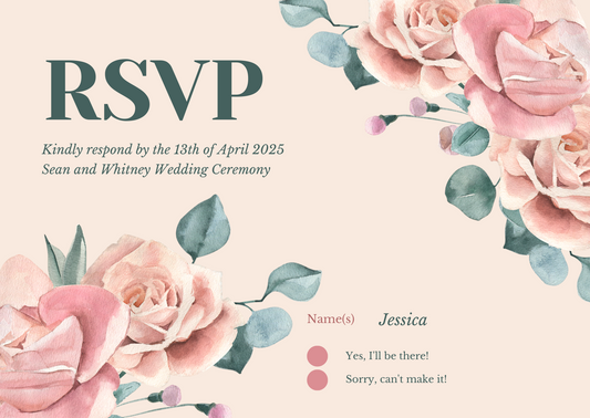 Peach Pink Wedding RSVP invitation