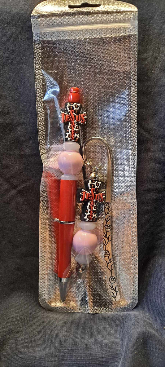 Jesus saves red focal red pen bookmark set