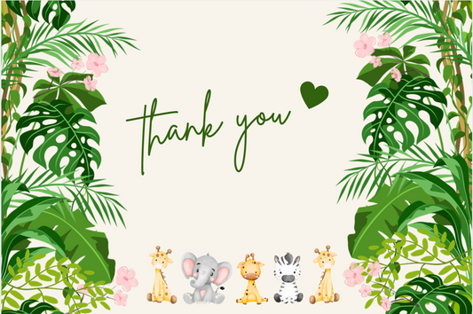Thank you cards, jungle theme baby animals