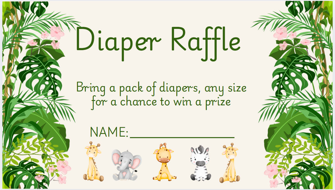 Diaper Raffle jungle theme