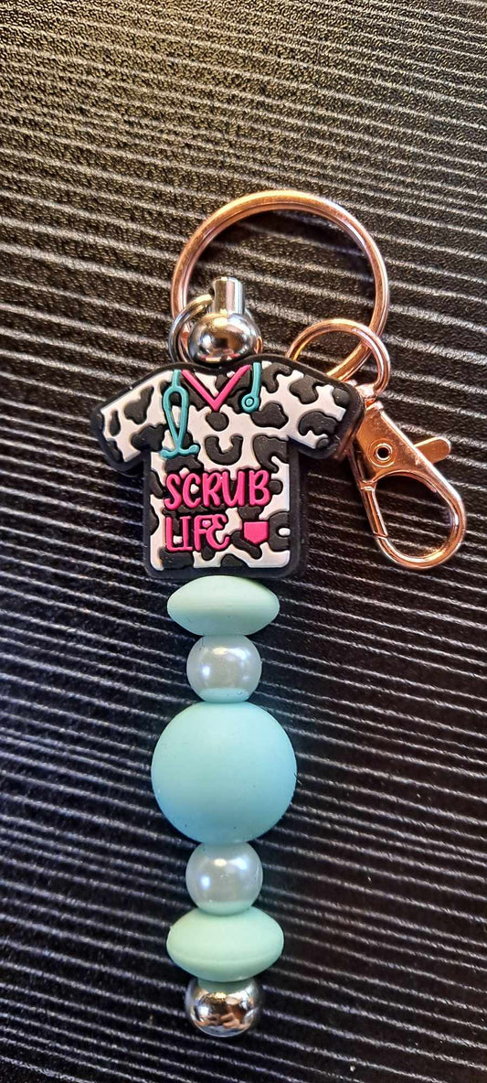 Scrub life focal teal beads keychain