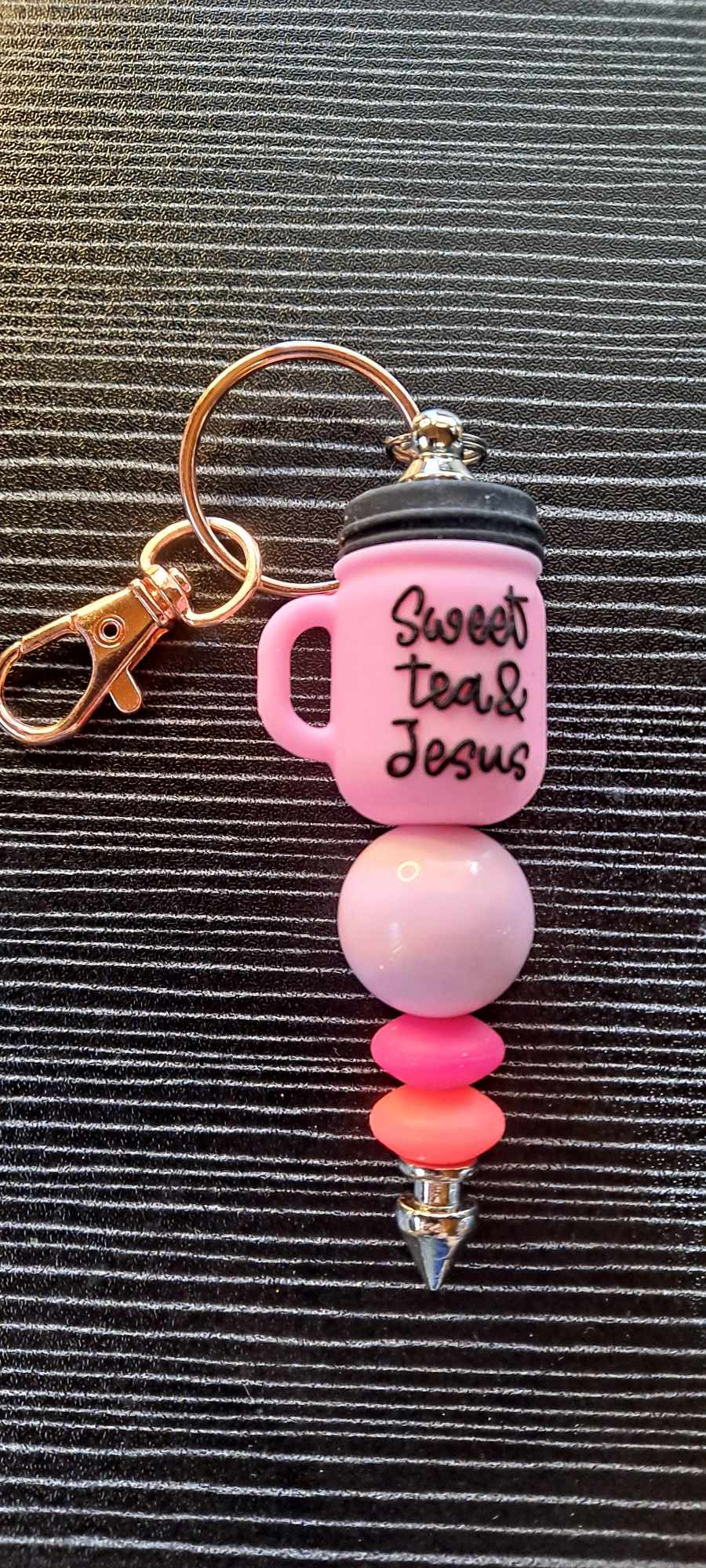 Sweet Tea and Jesus focal with pink beads keychain