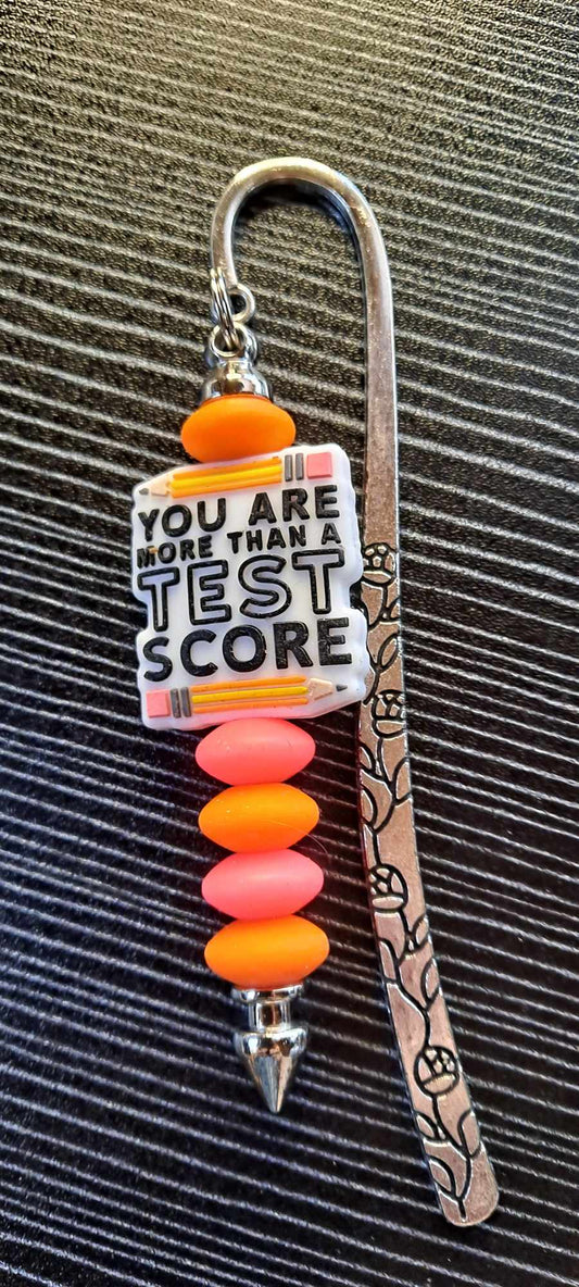 You are more than a test score focal orange  pink bead keychain