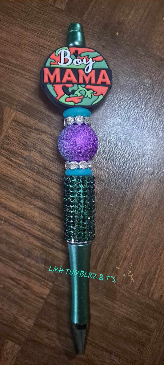 Boy Mama focal green bling purple bead
