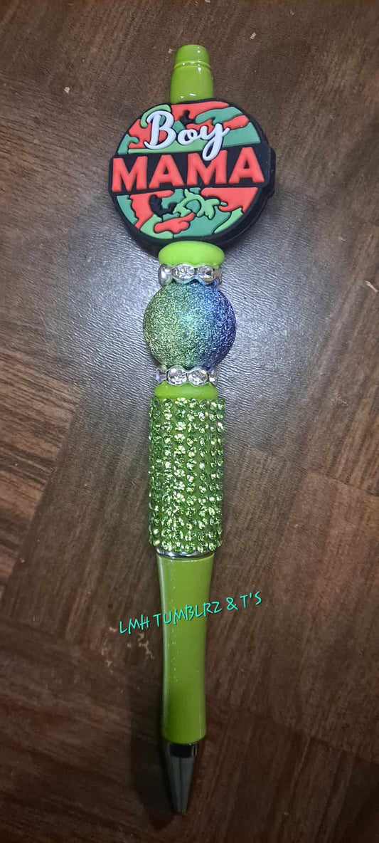 Boy Mama focal, light green bling pen