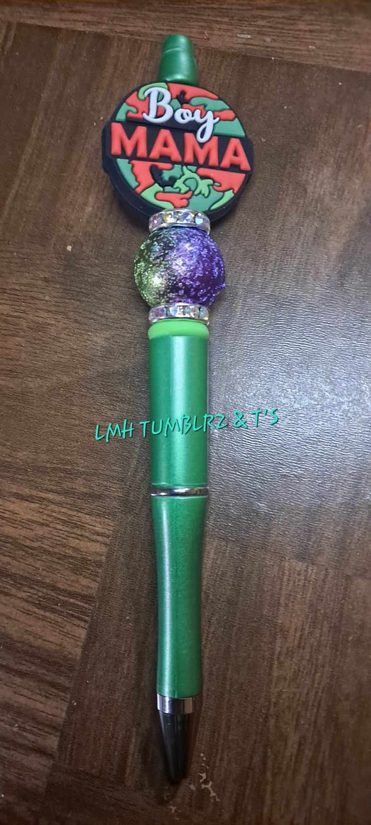 Boy Mama focal green pen purple green bead