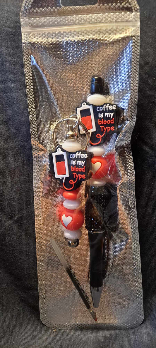 Coffee is my bloodline focal black bling pen and keychain set