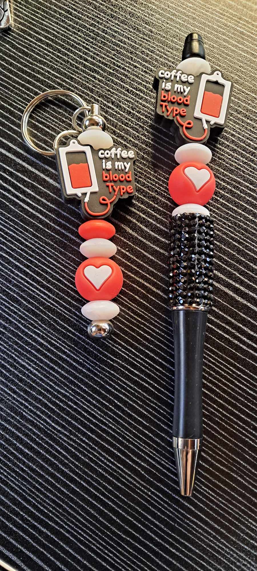 Coffee is my bloodline focal black bling pen and keychain set
