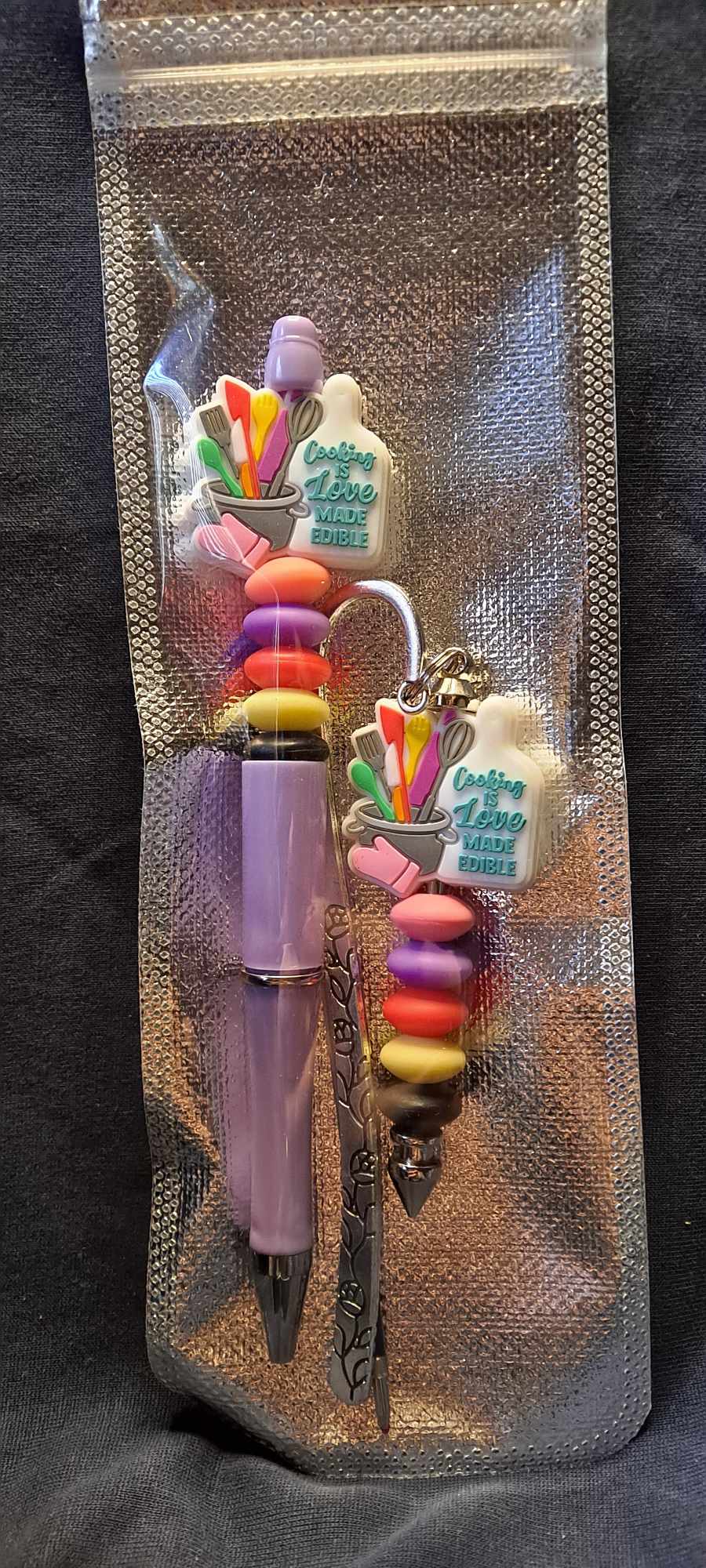 Cooking is love made edible white focal lilac pen keychain set