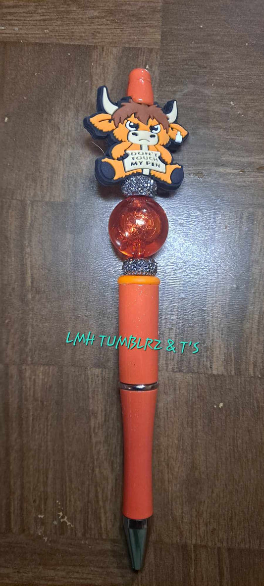 Don't touch my pen cow focal orange pen