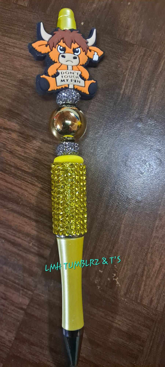 Don't touch my pen cow focal yellow bling pen