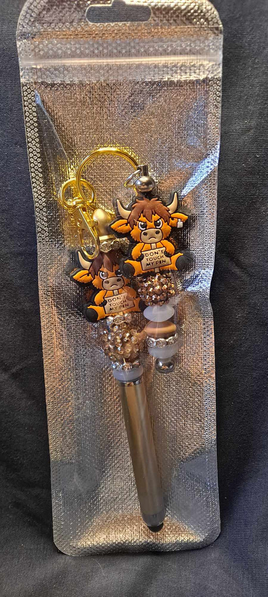 Don't touch my pen heifer focal gold stylus and keychain set