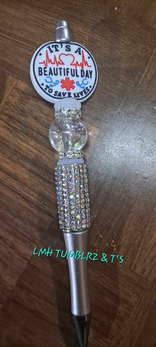 Its a beautiful day to save lives focal silver bling pen