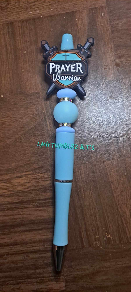 Teal prayer warrior focal light blue pen bead