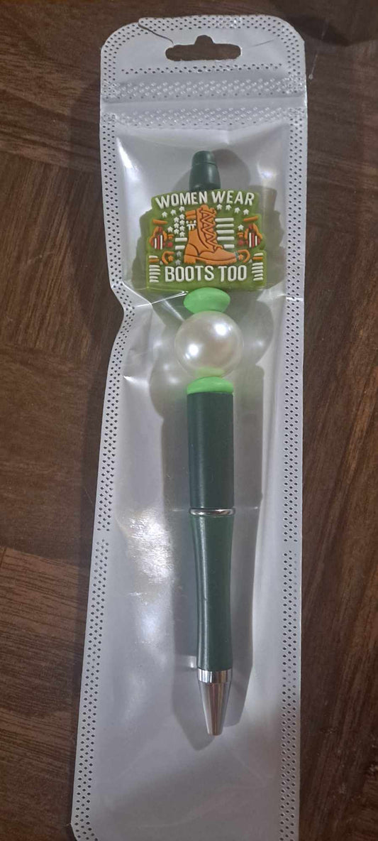 Women wear boots too focal dark green pen