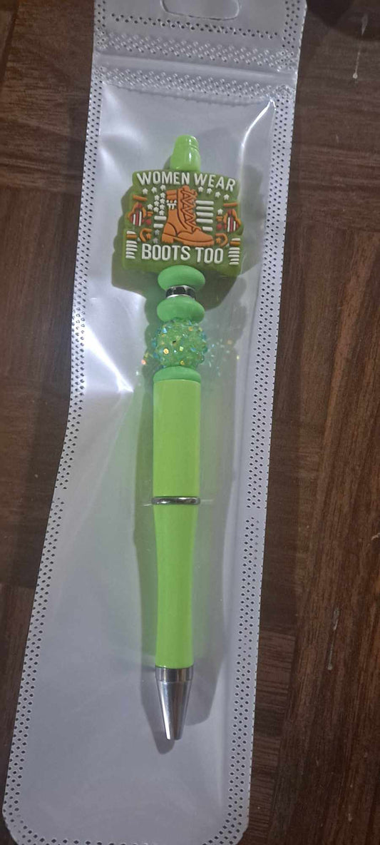Women wear boots too focal light green pen