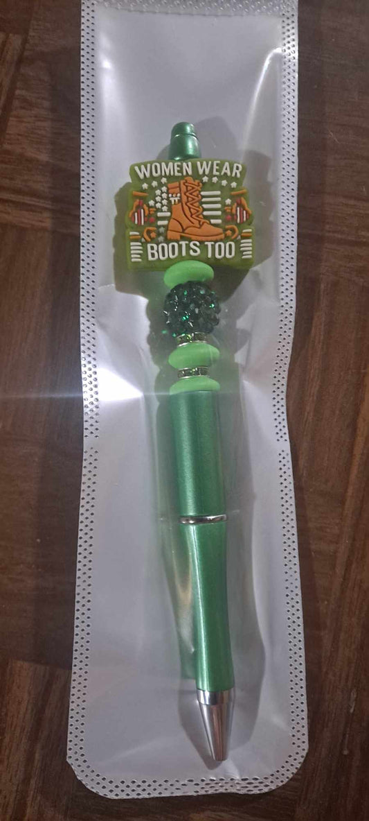 Women wear boots too focal green pen