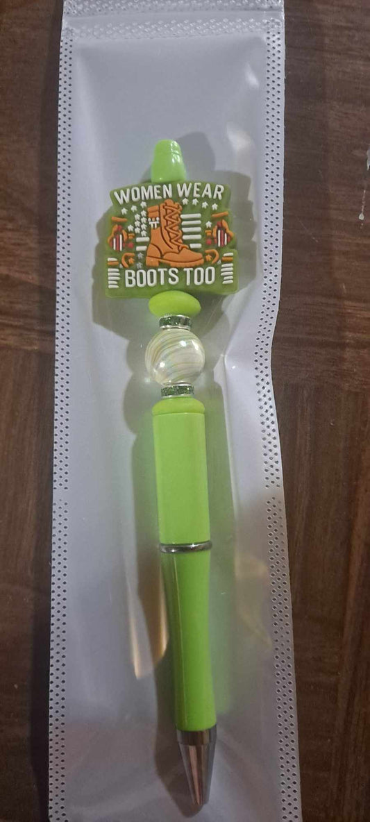 Women wear boots too focal light green pen