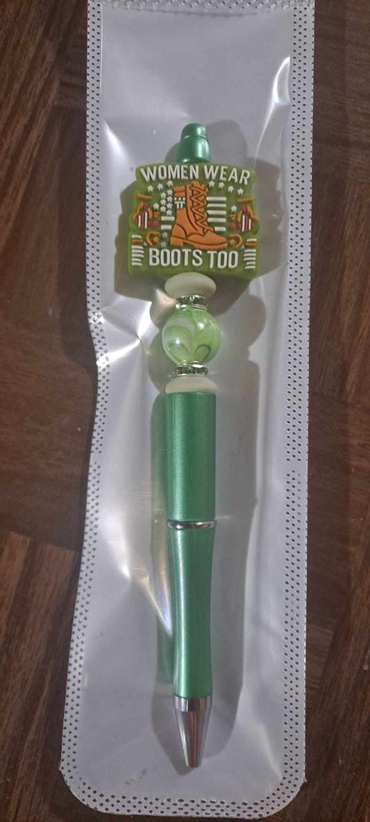 Women wear boots too focal green pen