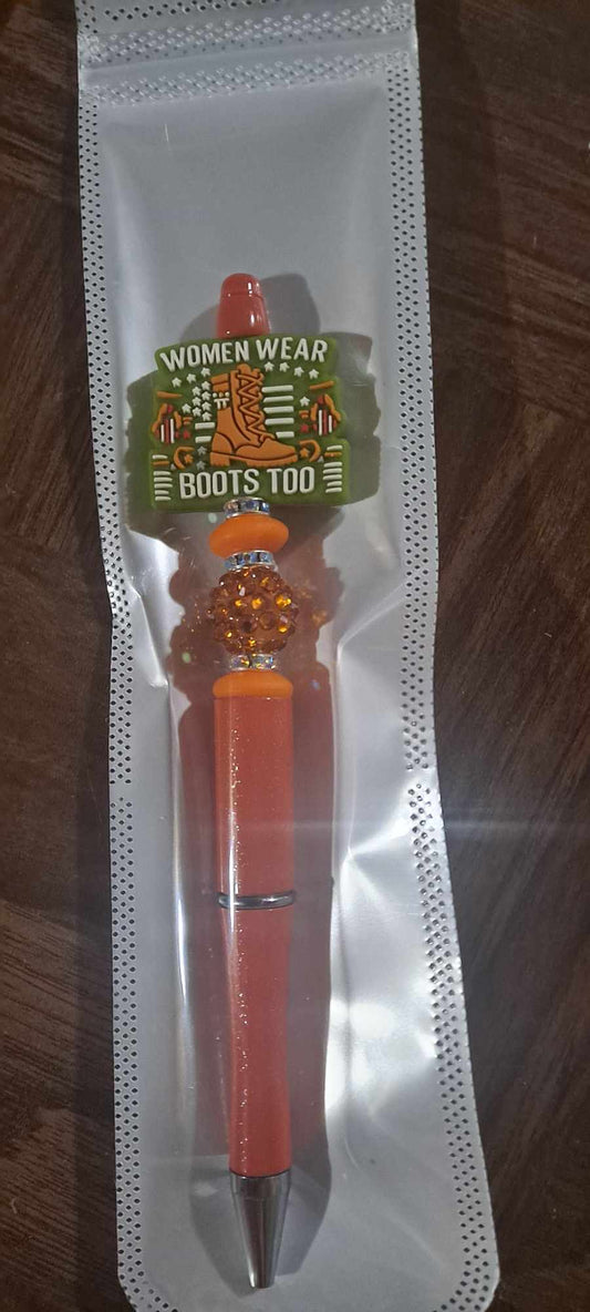 Women wear boots too focal orange pen